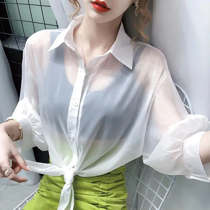 Fashion Women\'s Chiffon Shirts Sunscreen Clothing 2023 New Summer Thin Breathable Shirt Coat Air-Conditioned Shirt Female Shawl