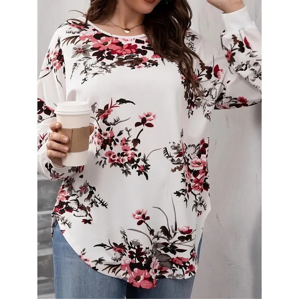 

Плюс размер 1XL-5XL, женские модные топы с круглым вырезом и принтом, женская рубашка с перекрещенной спиной, женская свободная толстовка