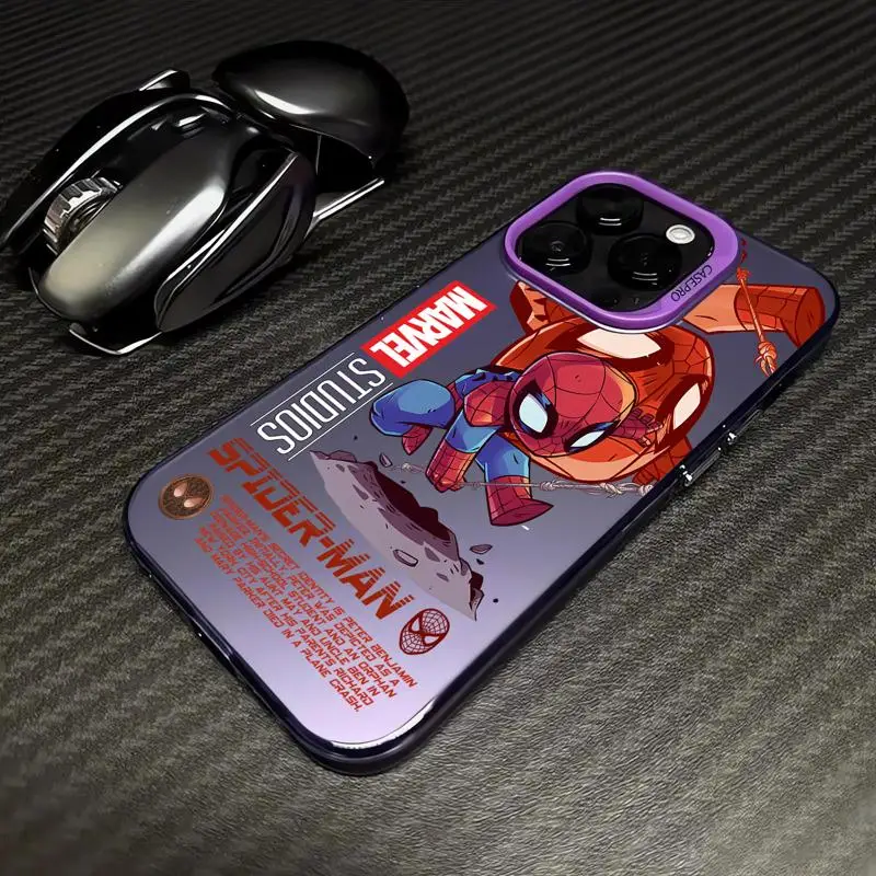 Marvel Spiderman Deadpool Matte Phone Case for Apple iPhone 15 pro Max 14 13 pro 12 11 15plus 14plus Colored Silver Back Cover