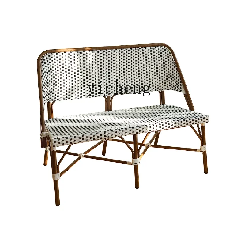 

Tqh Retro Double Rattan Sofa Small Apartment Balcony Rattan Chair Coffee Shop Outdoor Casual Bench