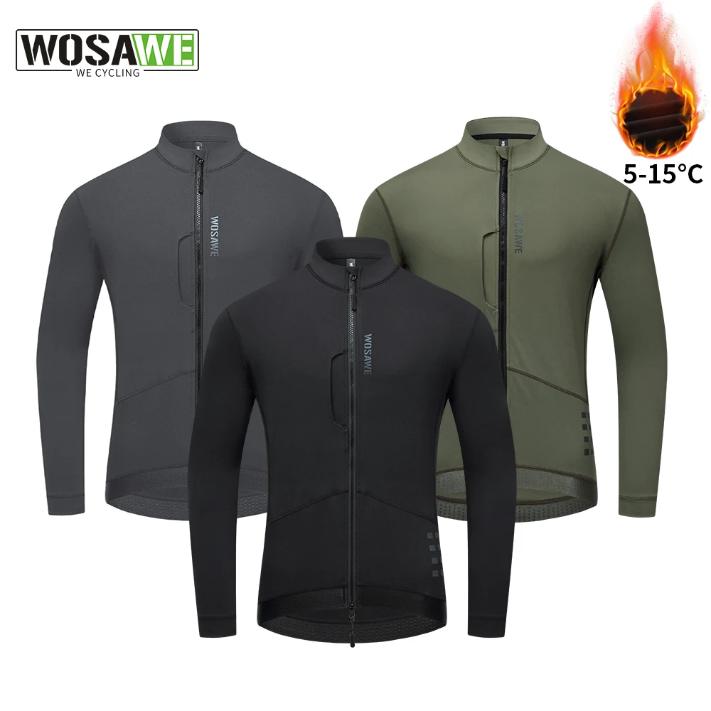 

WOSAWE Spring Winter Cycling Jacket Men Fleece Long Sleeve Bike Jacket Windproof Reflective Windbreaker Bike Sleeveless Vest