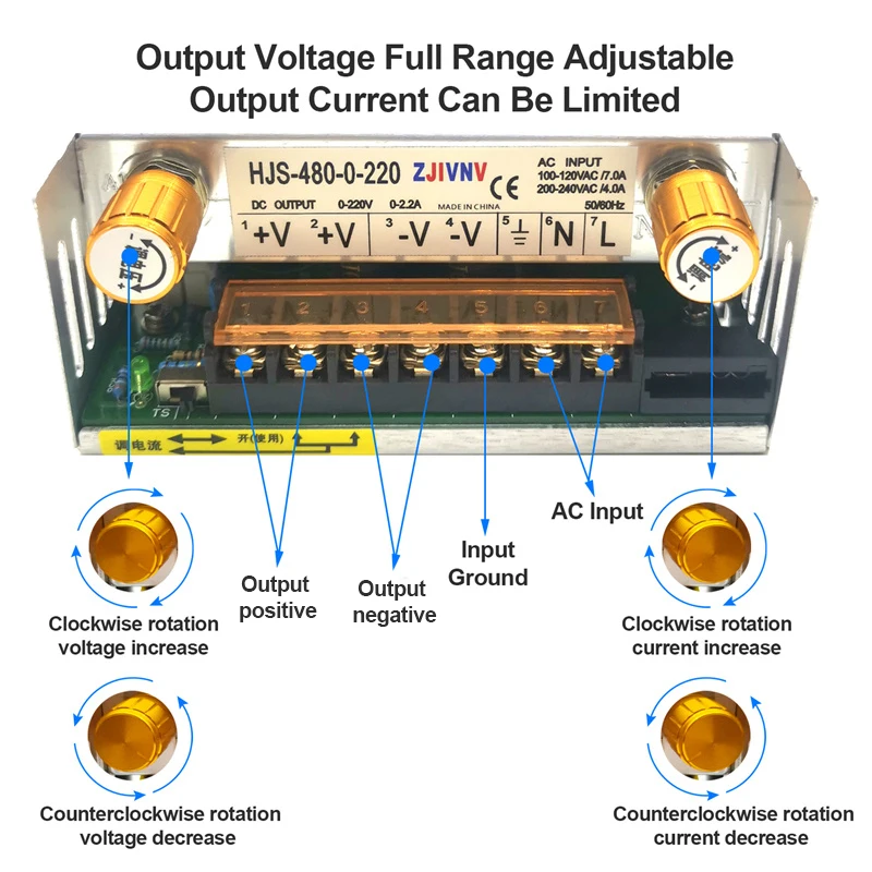 480W Voltage and Current Adjustable Switching Power Supply with Digital display AC-DC 0-5V 0-60A 12V/24V/36V/48V/60V/80V HJS-480