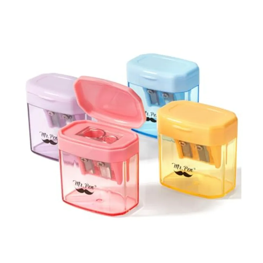 Manual Pencil Sharpeners 4 Pack with Dual Hole Design for Standard and Jumbo Pencils Colorful Handheld Sharpener with Snapon Li