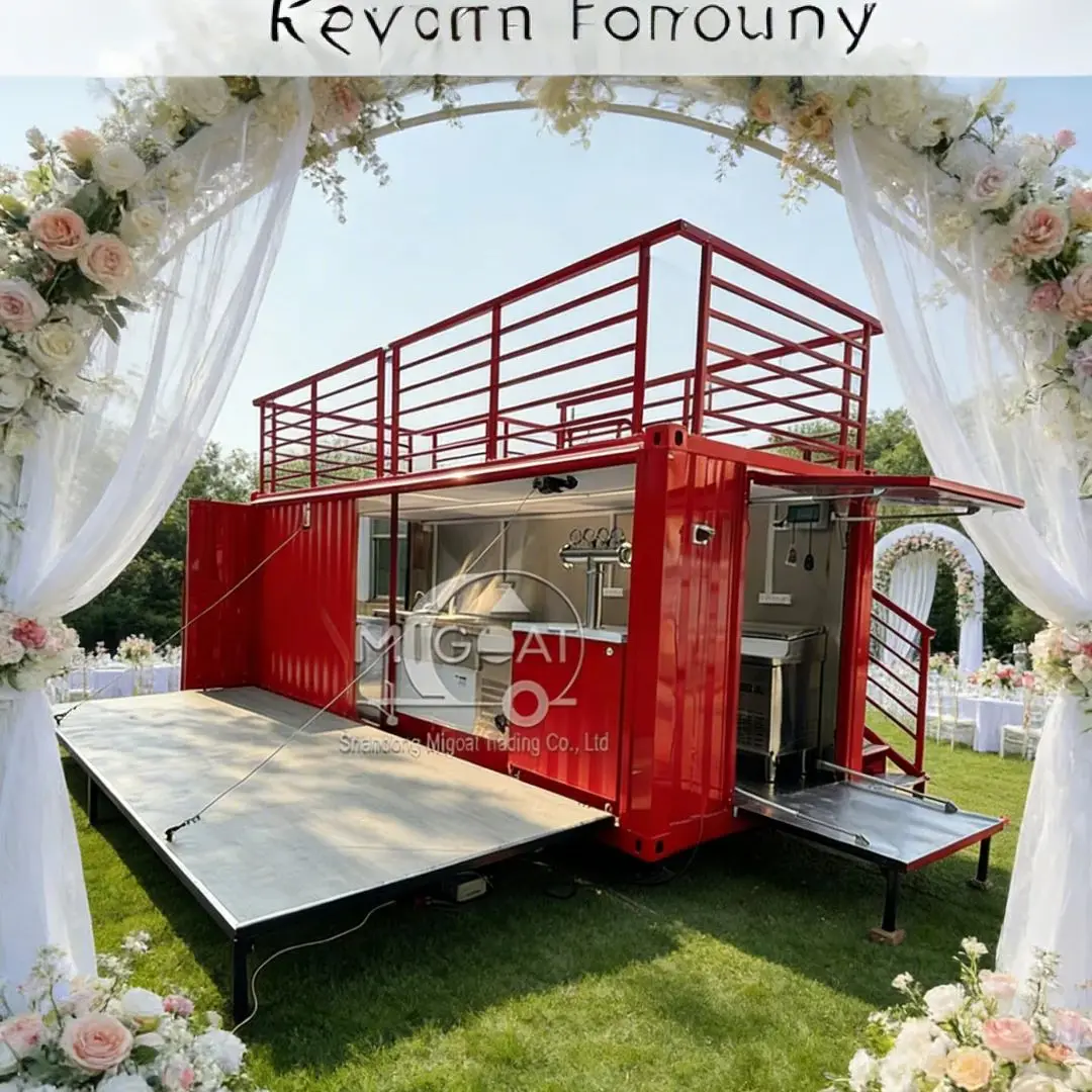 Expandable Food Truck Container with Stage Upper Deck Mobile Bar Kitchen for Outdoor Events Commercial Kitchen Truck