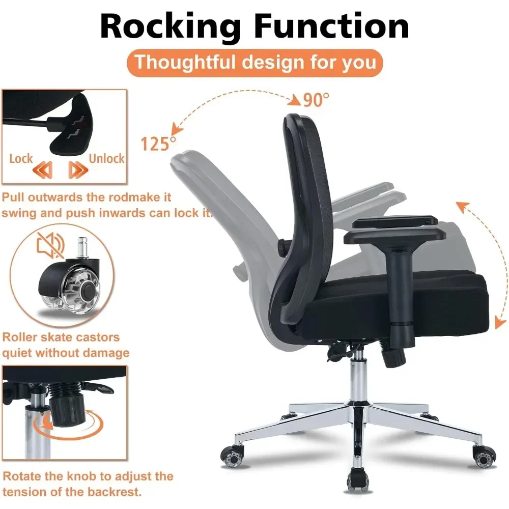 Chaise de Bureau Ergonomique avec Accoudoirs 4D, Large Support Lombaire Réglable pour Ordinateur, pour RapPeople