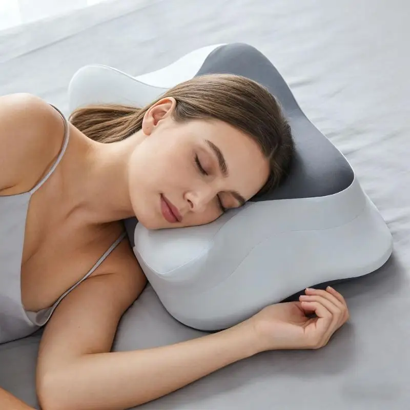 Butterfly Memory Foam Pillow Orthopedic Neck Support Breathable Removable Cover for Home Office Travel B03E