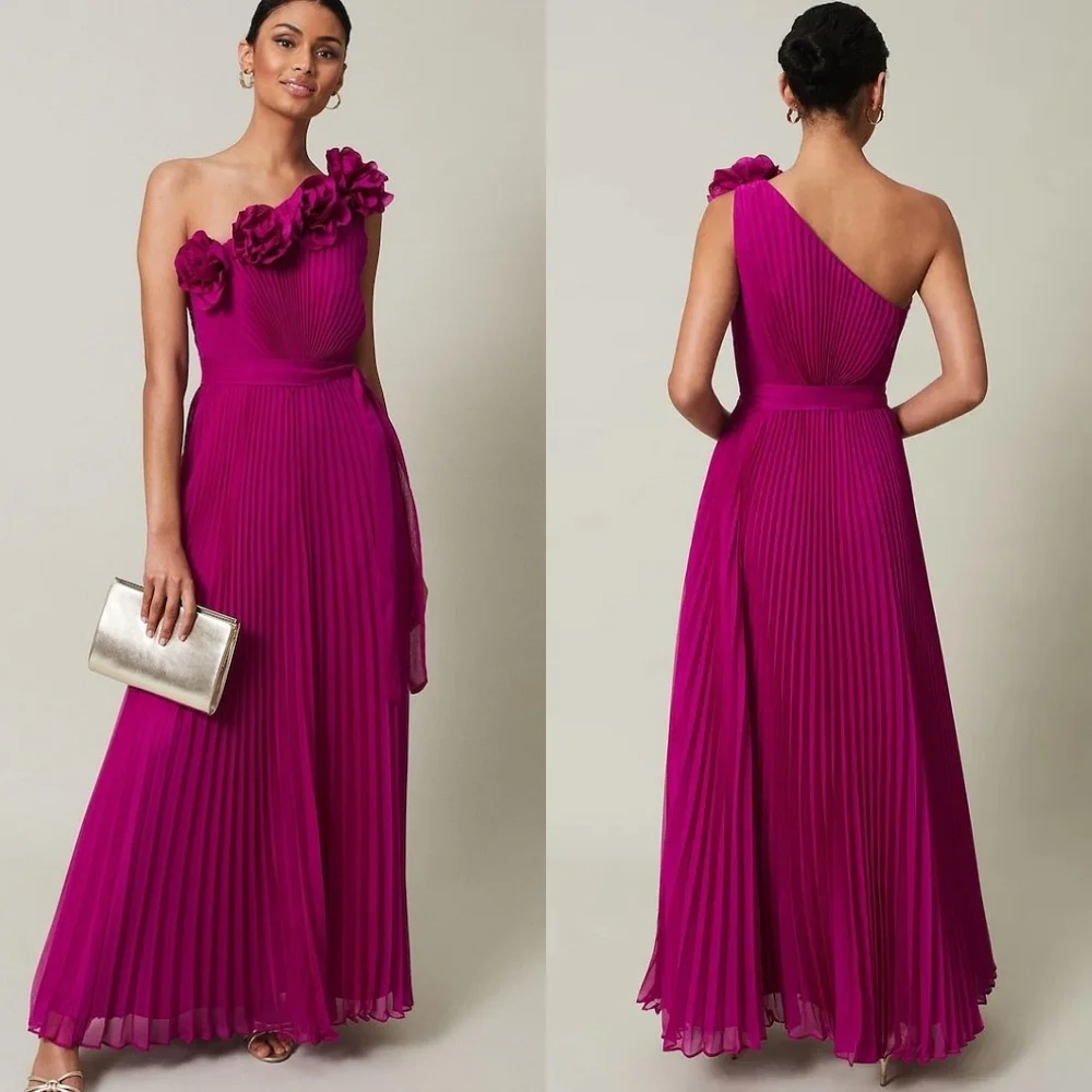 تخصيص الطراز الحديث بسيط اليدوية زهرة الطية مستقيم واحد الكتف فساتين طويلة فساتين مناسبة مخصصة مطابقة الرجعية