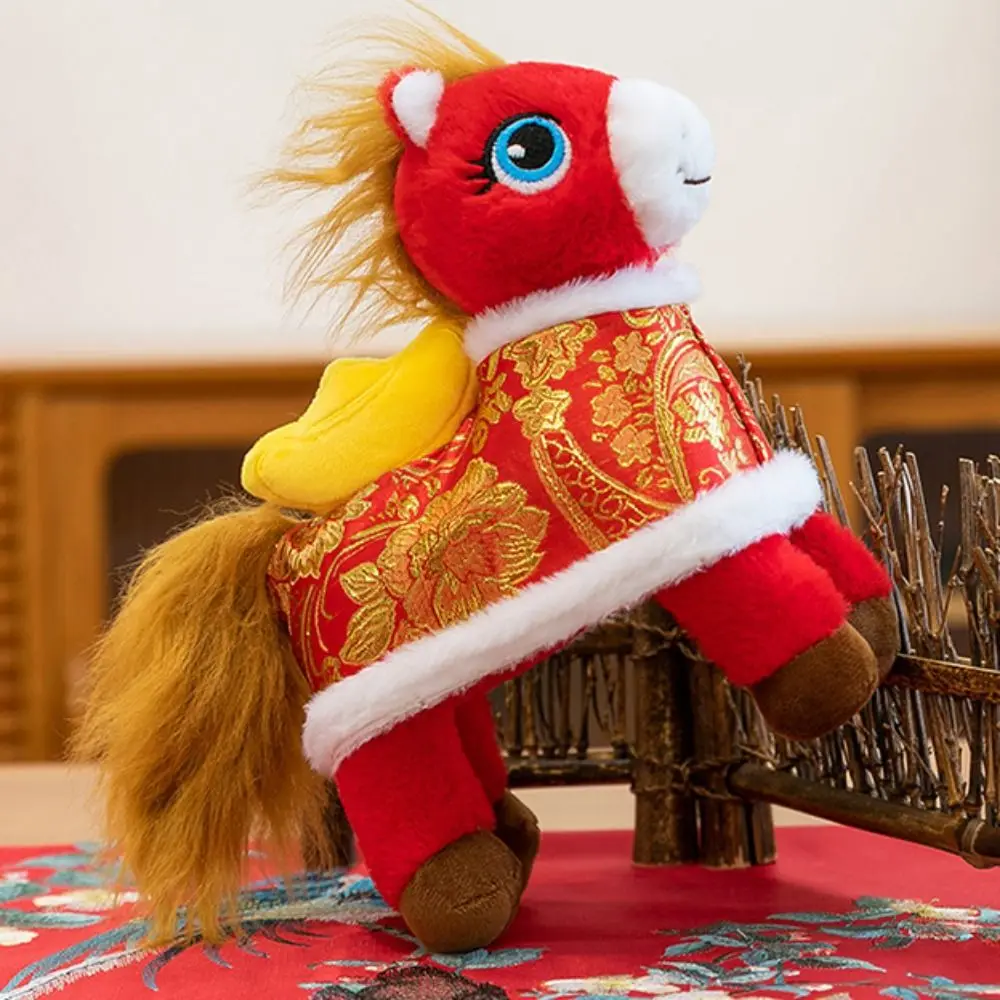 

2026 Horse Year Zodiac Horse Figurine Soft Stuffed Letter Print Plush Horse Doll Realistic Decorative Horse Stuffed Animal