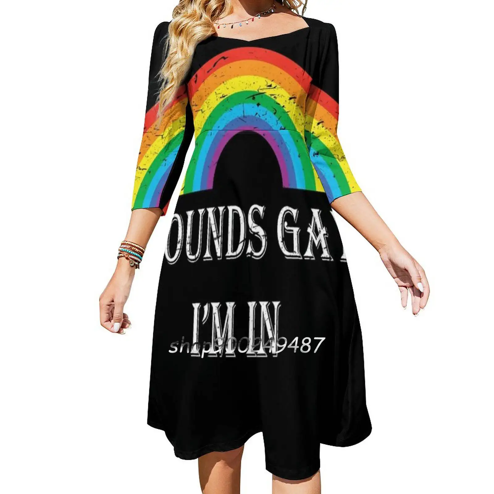 Rainbow Sounds I'M In Pride T Shirt Sweetheart Knot Flared Dress Fashion Design Large Size Loose Dress Q Teen Teen Rainbow