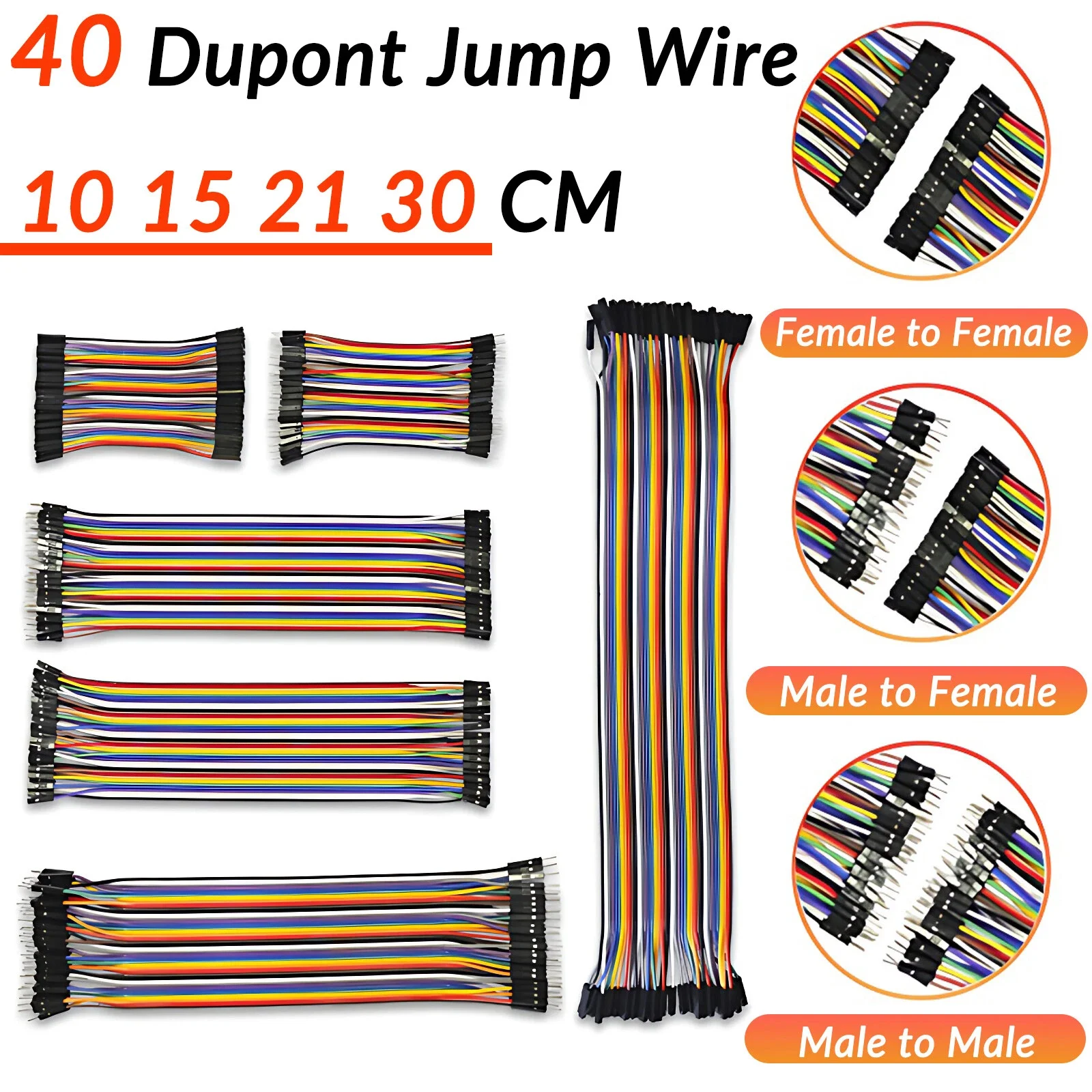 1~50pcs 40 Dupont Jump Wire M-F M-M F-F Jumper Breadboard Cable Lead 10cm/15cm/21cm/30cm Link Wire