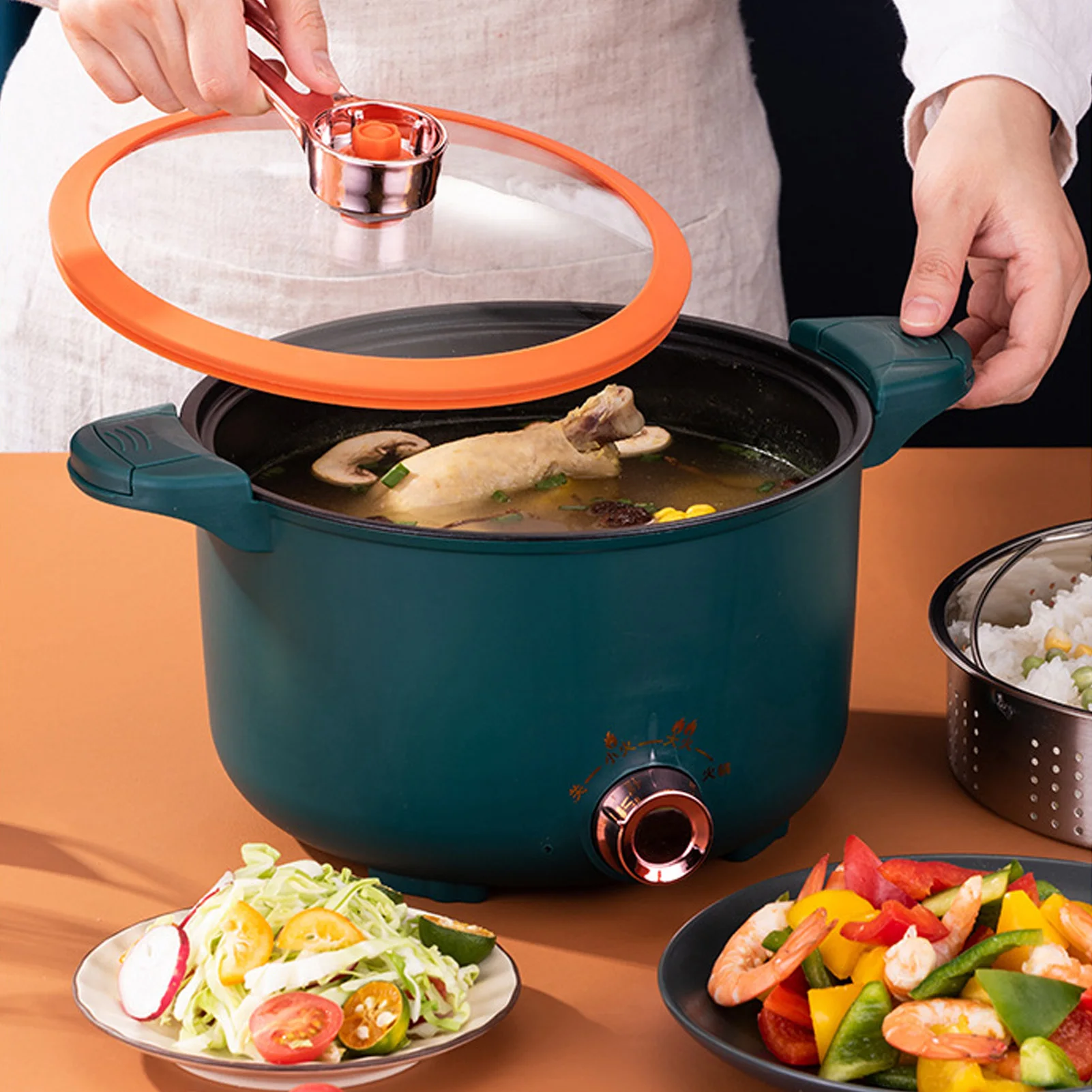 1000W Micro Pressure Cooker Multi Function Electric Non Stick Cooking Pot with Steaming Basket Anti Dry Burning 4L