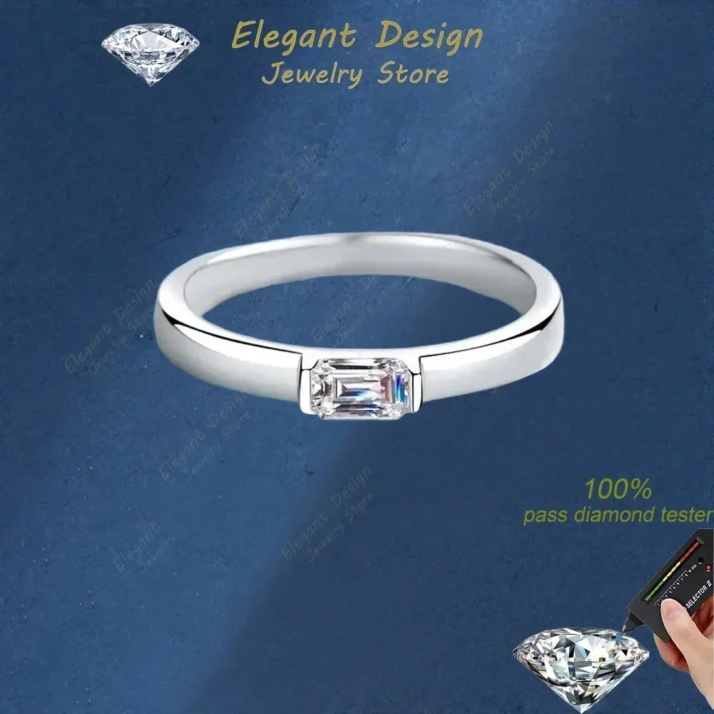 Elegant-Design Emerald Cut 0.5CT Moissanite Unisex Rings for Boy Girl Gift, Brilliant Platinum PT950 Women and Men Wedding Band