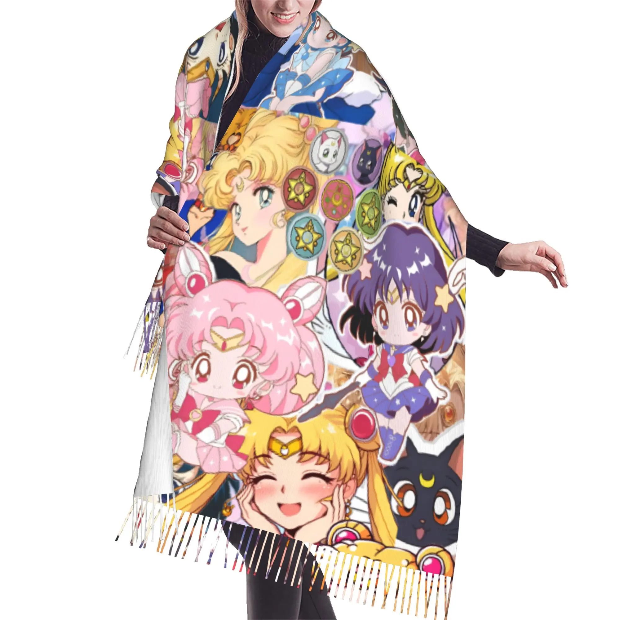 Customized Printed Sailored Anime Mooned Scarf Women Men Winter Fall Warm Scarves Usagi Tsukino Shawls Wraps