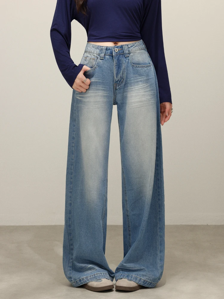 

Waed out Distred High Waist Wide Leg Jeans Women's Korean Sle Casual Straight Leg Jeans Autumn Season Girls Faion