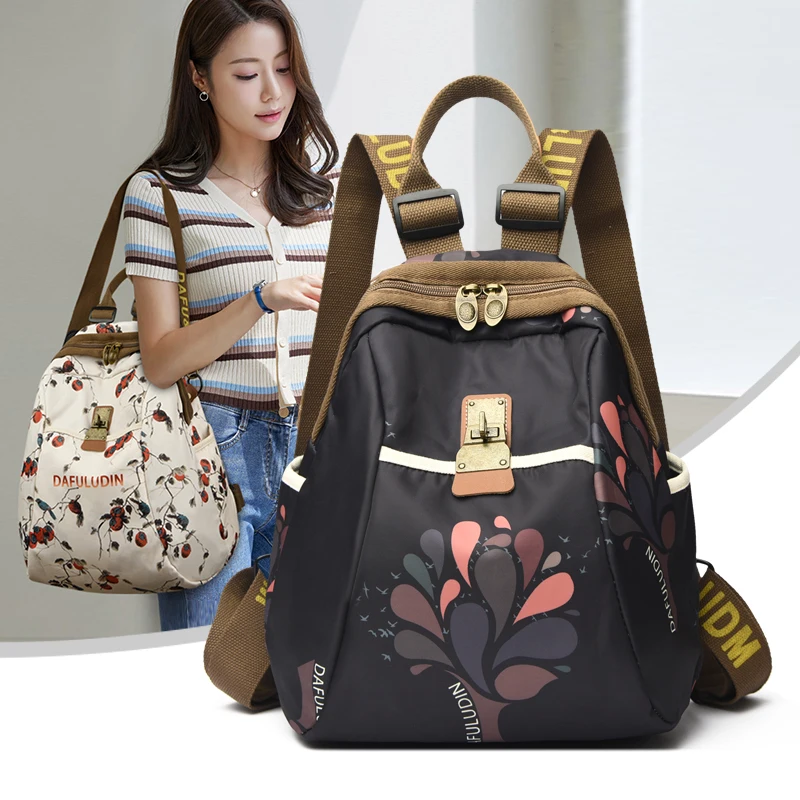 

Women's Nylon Backpacks, Large Lightweight Travel Rucksack with Fashion Print, Casual Daily Hiking Backpack for Ladies & Girls