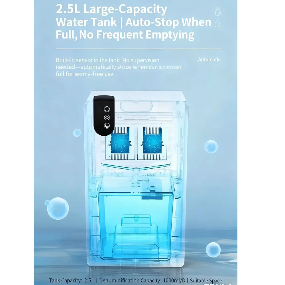 2800ML Large Capacity Dehumidifier with Defrost 2In1 Air Purifier Professional Moisture Absorbers Air Dryer for Home Office Room