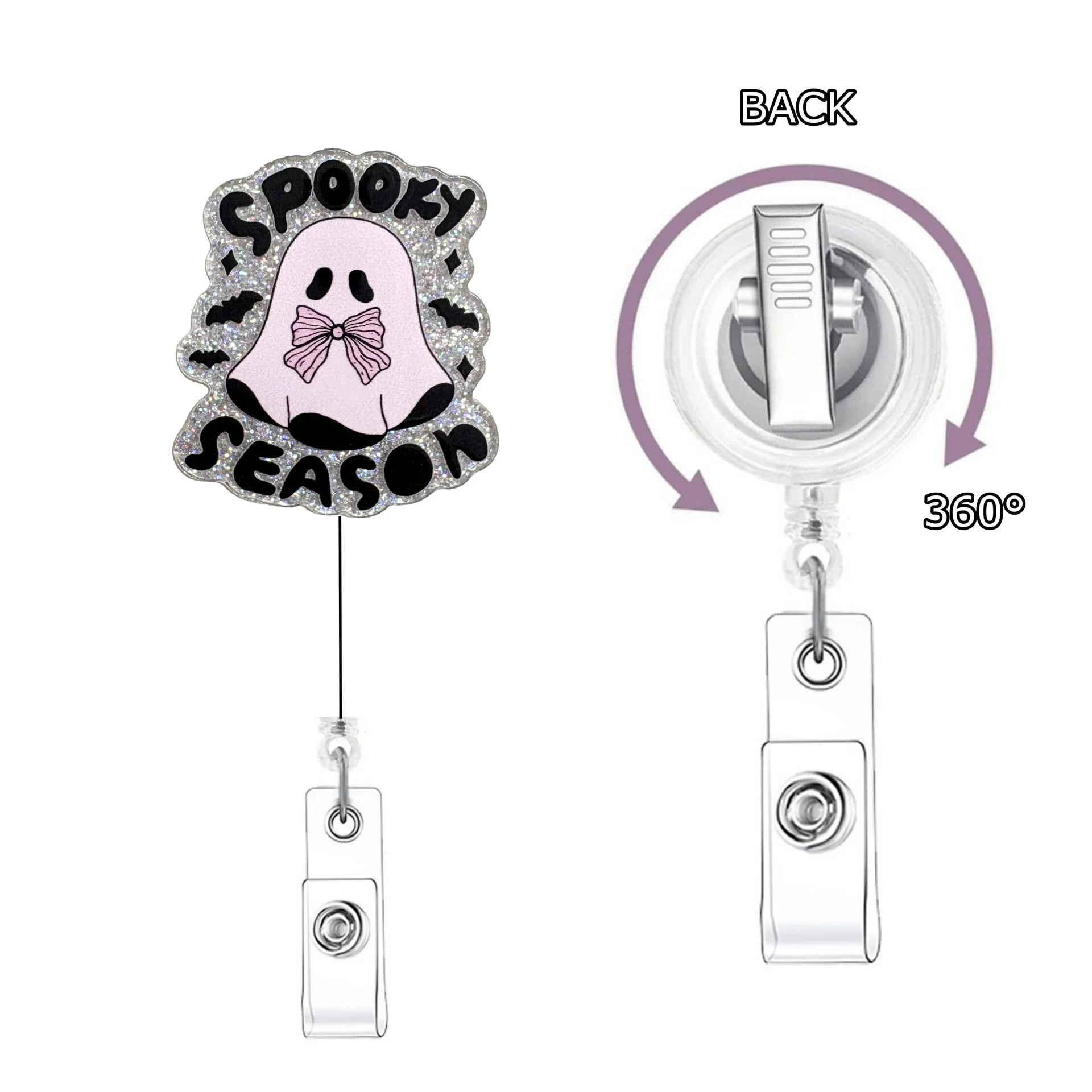 

Id Badge Holder Glitter Retractable Badge Reel Halloween Badge Reel Pink For Hospitals Office Workers Exhibitions