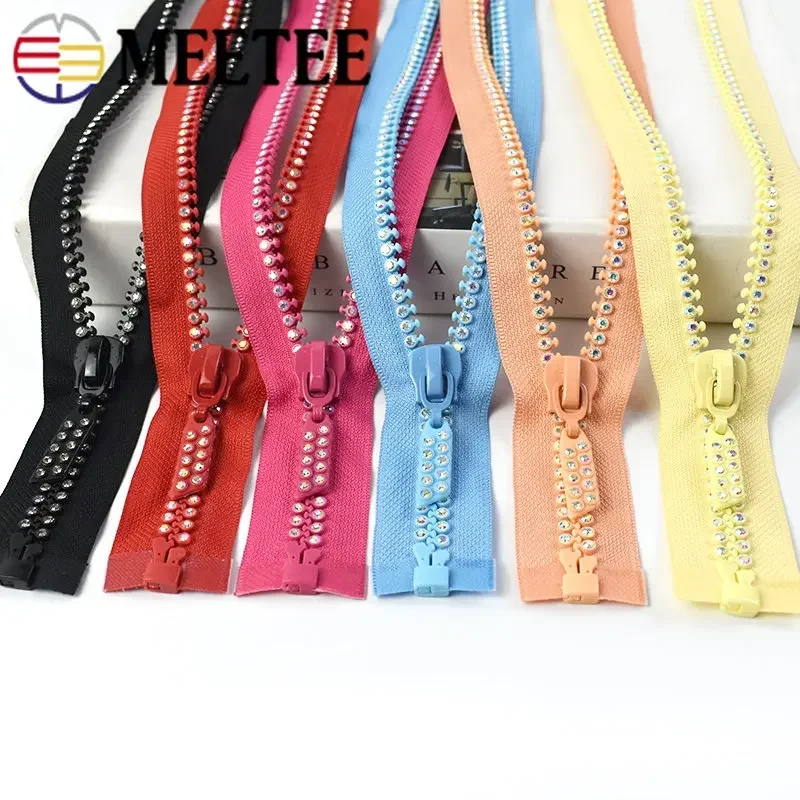 1/2Pcs 10# Resin Zippers 60cm Open-End Rhinestone Decorative Zips Repair Kit Bag Clothes Jacket Sewing Material Home Accessories