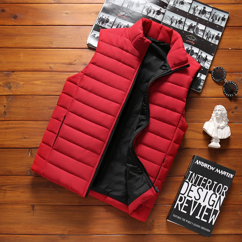 Men\' Sleeveless Vest Jackets Winter Fashion Male Cotton-Padded Vest Coats Men Stand Collar Warm Waistcoats Clothing 5XL