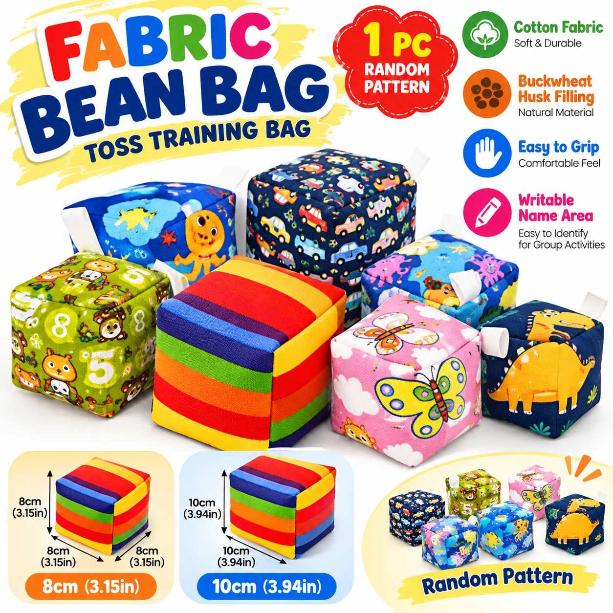Cotton Bean Bag Toss Training 8cm 10cm 1PC Random Pattern Buckwheat Husk Filled Throwing Catching Target Practice Bag Indoor Out