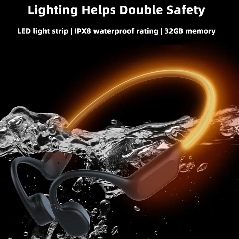 

Bone conduction Bluetooth earphone 32GB of RAM Night Light IPX8 Waterproof Comfortable Open Wearing For Swimming And Cycling