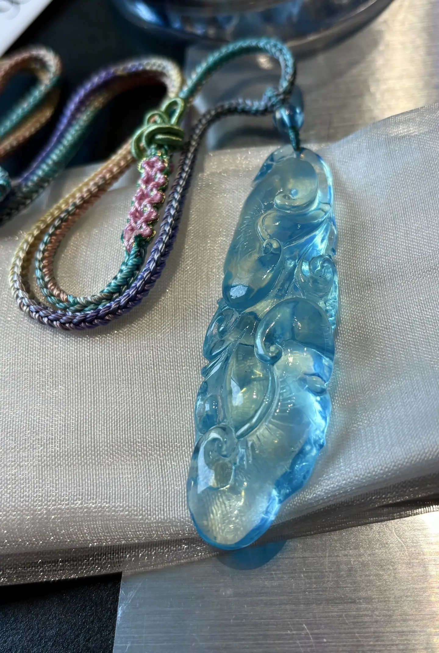 Natural Blue Aquamarine Pendant 75X22X13mm Bless Fashion Aquamarine Blue Rare 18K Gold Necklace AAAAA