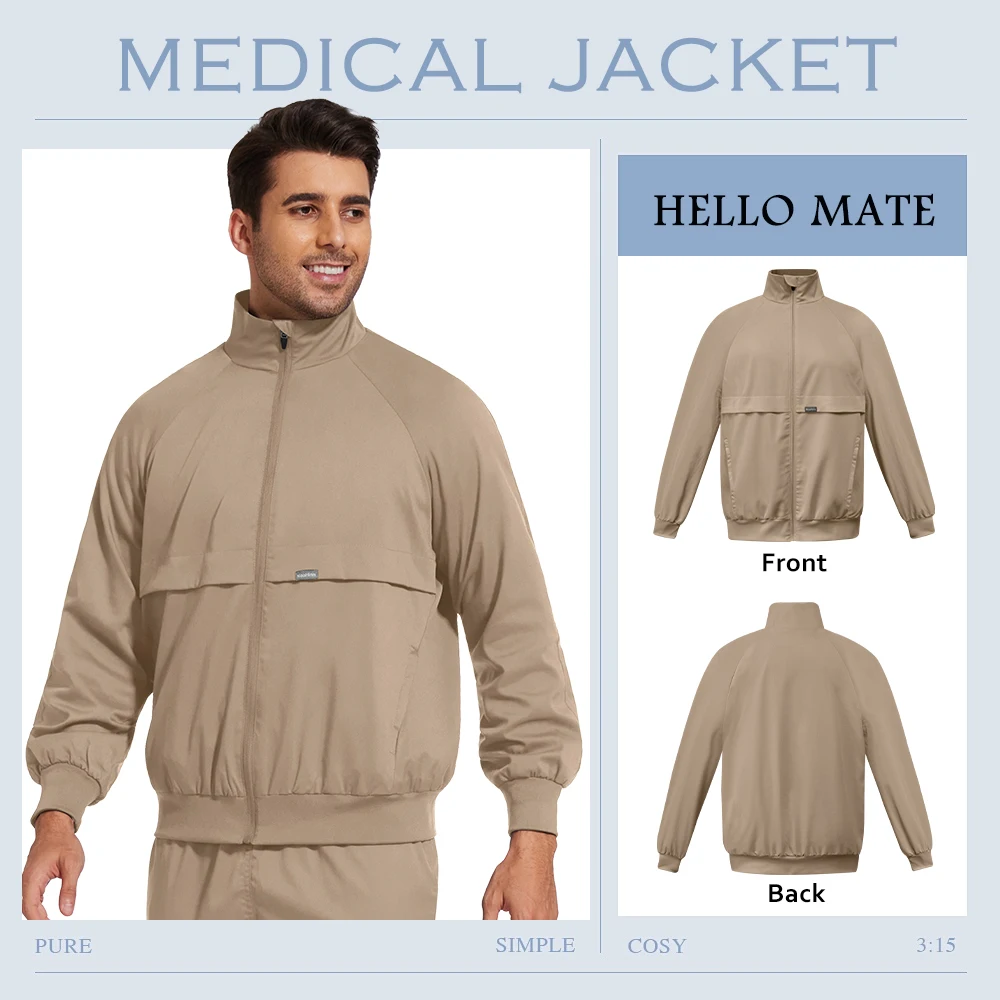 Unissex azul azul preto manga longa casaco hospital enfermeira uniforme laboratório farmácia trabalho jaqueta médico esfrega topo dental dentista workwear