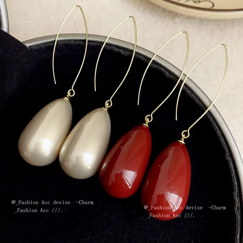 Statement Big White Black Red Water Drop Shaped Pearl Dangle Earrings For Women Personality New Jewelry Wholesale