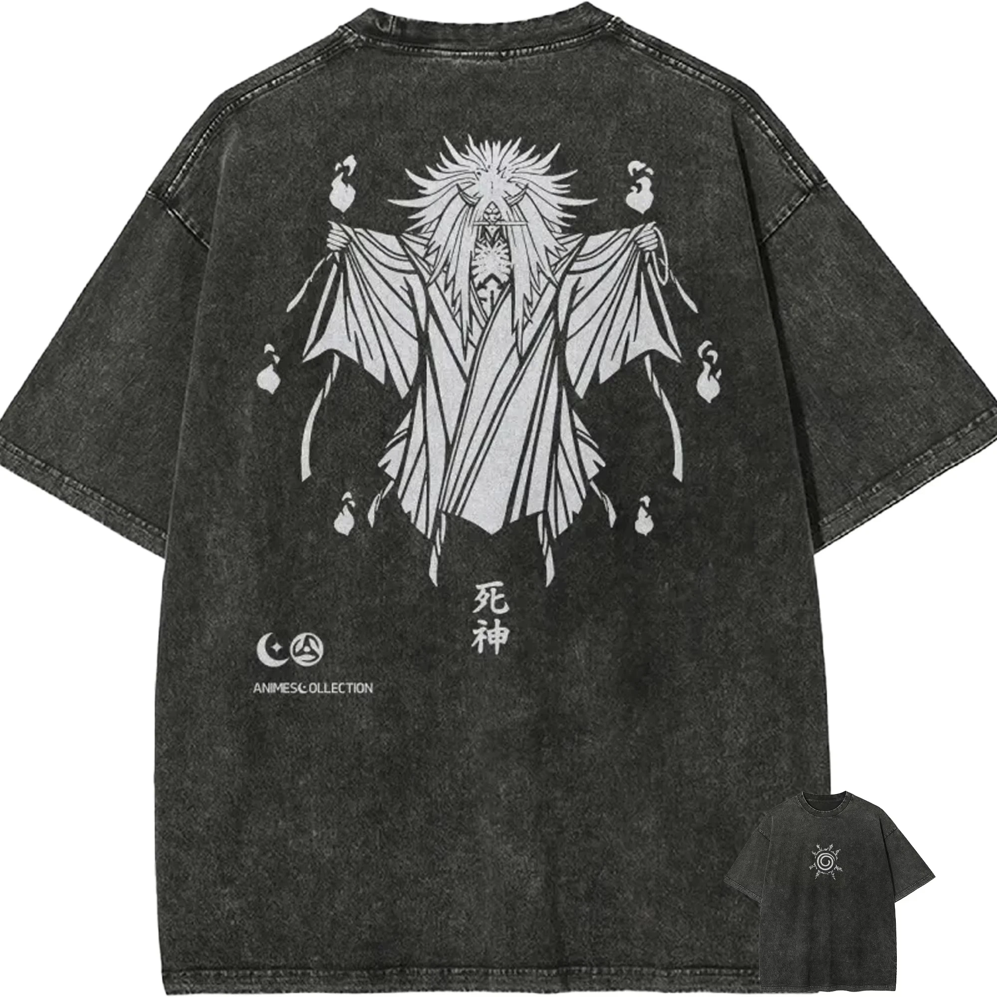 

2026 Naruto Shinigami T Shirt Dead Demon Consuming Seal Vintage Acid Wash Comfortable summer washed loose men's clothing