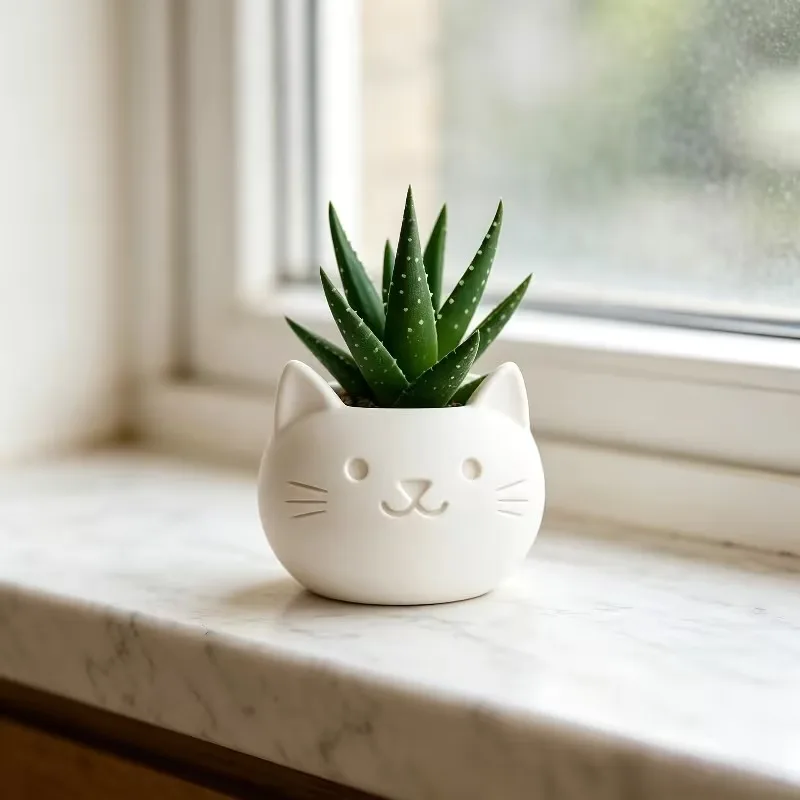 Cute Cat Face 3D Printed Succulent Planter Pot Mini Cartoon Kitten Cactus Flower Pot Small Plant Container Windowsill Decor