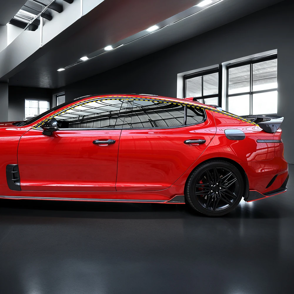 

Для Kia Stinger 2018-2023: Комплект из 10 глянцевых черных накладок на окна, внешние молдинги, аксессуары для тюнинга автомобиля