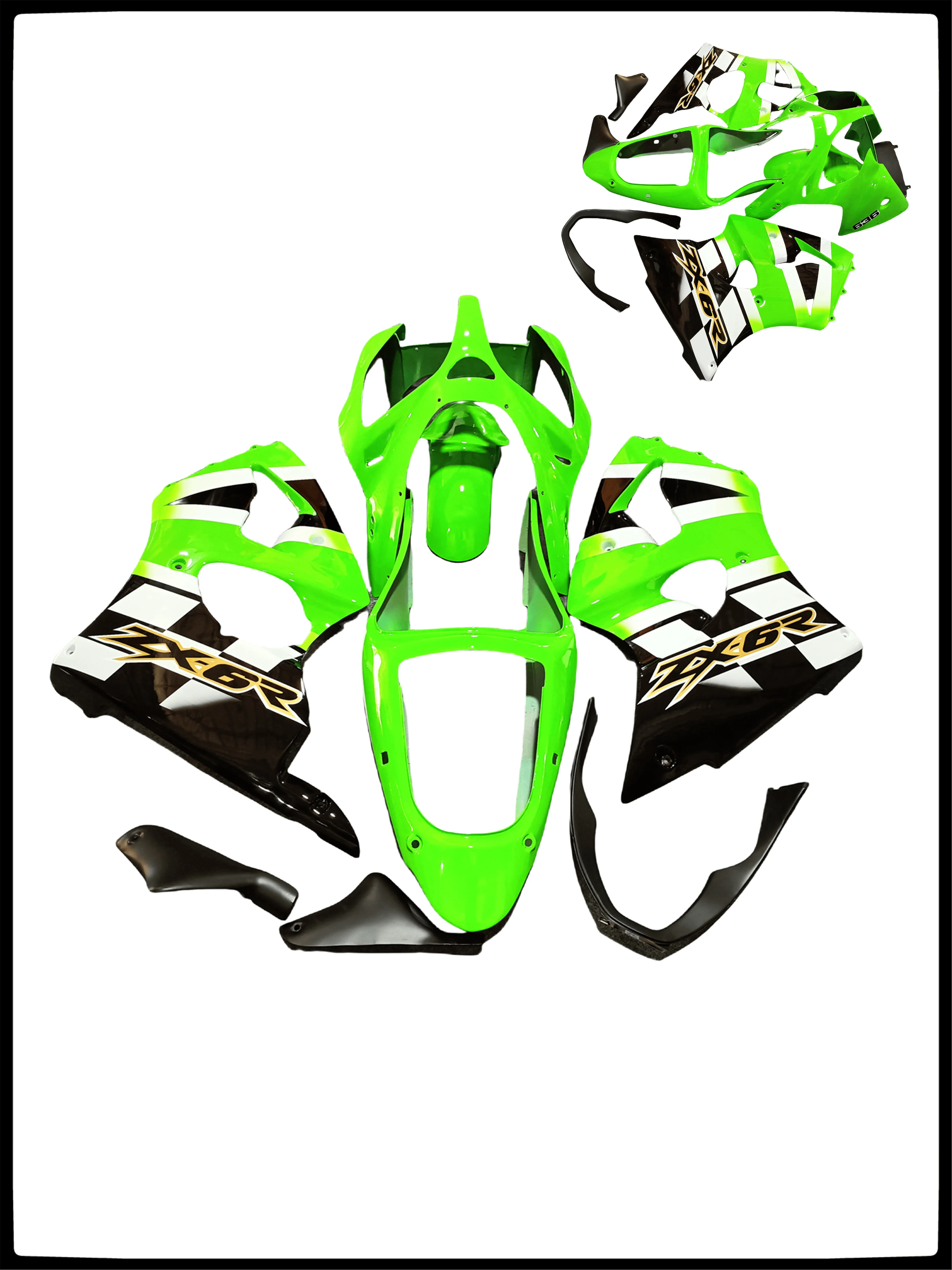 

Подходит для Kawasaki Ninja ZX6R 2000 2001 2002, аксессуары для мотоциклов, обтекатель, комплект кузова, комплект панелей ZX 6R, зеленый, черный ZX-6R 00-02