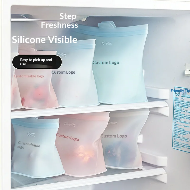 500ml Silicone Fresh-keeping Bag Can Be Self-sealed and Fresh-locked, Reused, Boiled and Refrigerated Food Sub-bagging