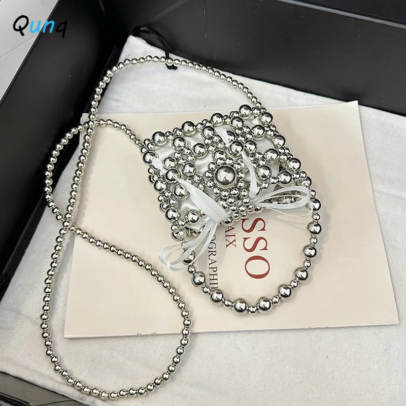 Qunq 2024 Hand carrying chain Mini Cute Pearl Bag Handwoven Parent-child Girl Chain Crossbody Coin Lipstick Bag