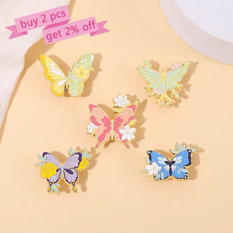 Floral Wings Butterfly Enamel Pins Custom Insect Brooches Actias Seleme Lapel Badges Animal Jewelry Gift for Kids Friends