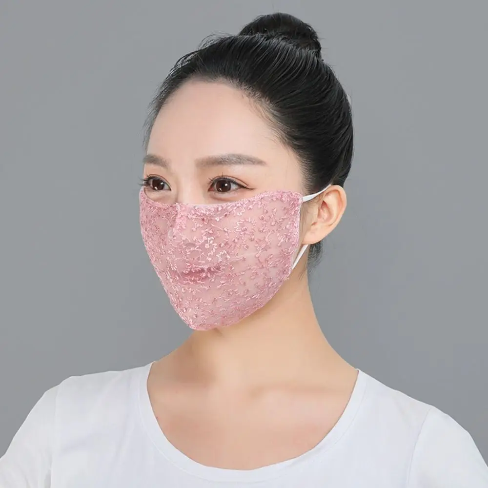 New Summer Sunscreen Lace Mask Fashion Women Sunscreen Face Cover Adjustable Strap Hanging Ear Snow Flower Printed Mask