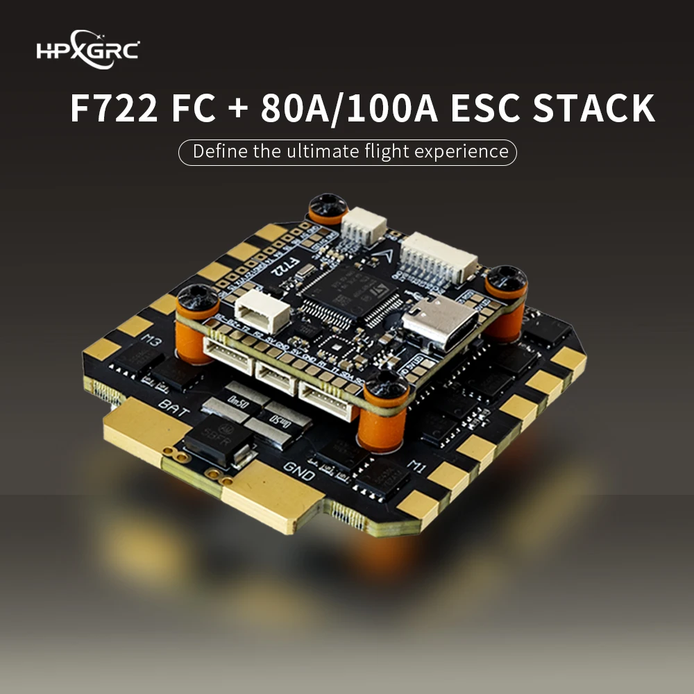 

HPXGRC F722 Stack F722 Flight Controller ICM42688P with BLHeli_32 80A/100A ESC 3-8S LIPO 30.5x30.5mm for FPV Racing Drone RC