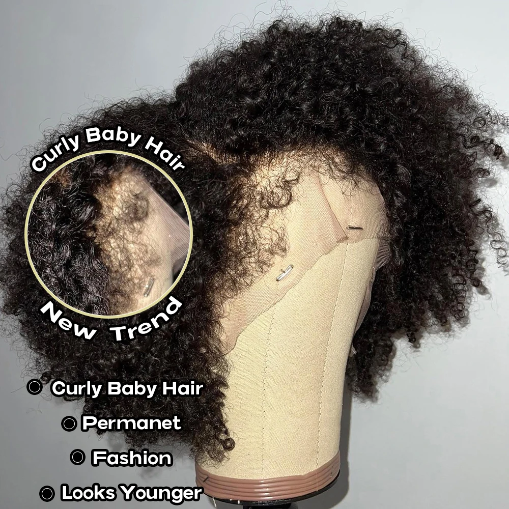 

Afro Kinky Curly Wig With 4c Kinky Edges 250 Density 13x4 Lace Front Human Hair Wig Short Curly Human Hair Wigs Pre-Plucked