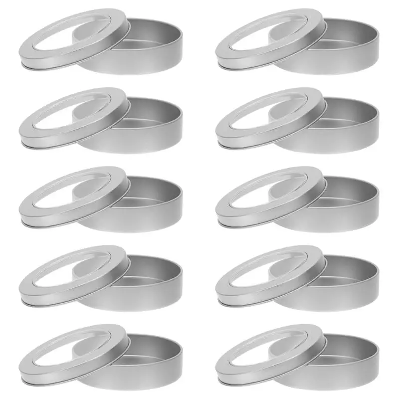 10Pcs Clear Window Tinplate Jewelry Box Round Metal Candy Boxes Cookie Tin Box Travel Sealing Container Jewelry Case
