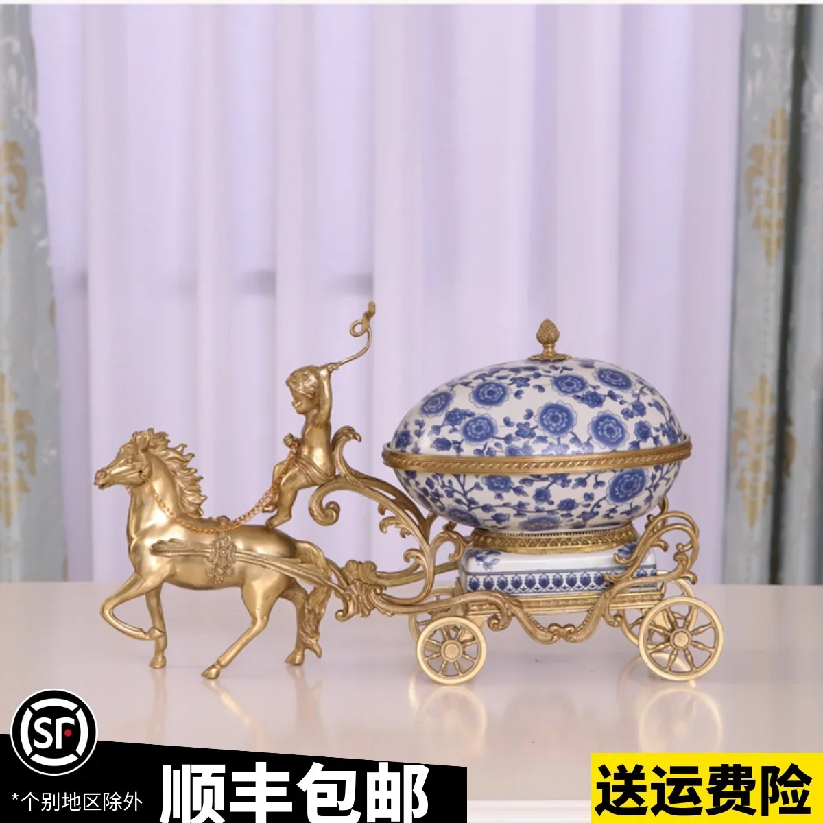 European French style horse drawn carts, high-end luxury handmade tabletop foyer, American style living room wall cabinet, TV ca