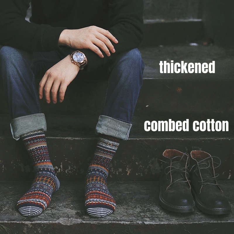 

Miosam, мужские утолщенные носки из чесаного хлопка высшего качества в этническом винтажном стиле, дышащие удобные вязаные модные носки
