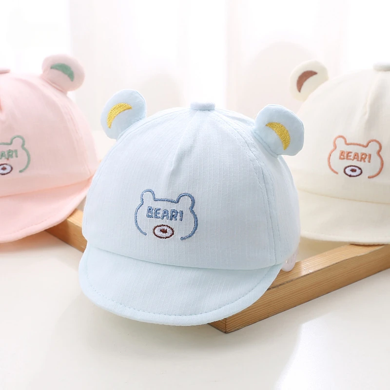 Cute Bear Newborn Cotton Baby Hats Outdoor Boys Girls UV Sun Protection Baseball Caps Kids Cartoon Peaked Cap Headwear 0-6M