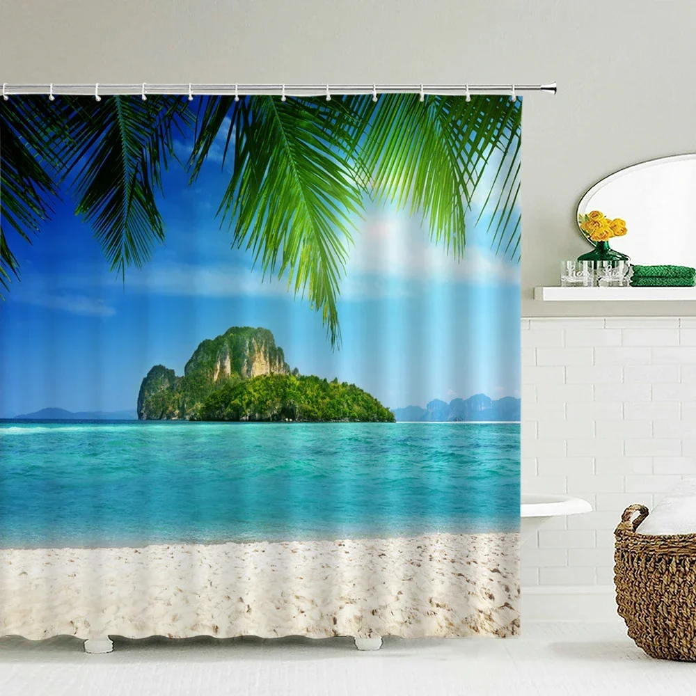 Seascape Beach Shower Curtains Bathroom Shower Curtain 3D Fabric Curtain Waterproof  Curtain