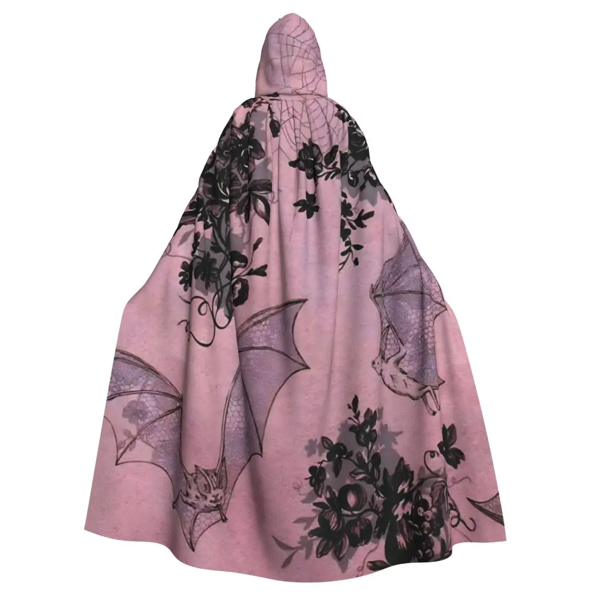 Aldult Halloween Gothic Cloak with Hood Vampire Bats Pink Grim Reaper Robe Costume for Party