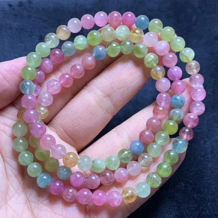 

Natural Red Green Tourmaline 3 Laps Beads Bracelet 5.8mm Clear Round Beads Colorful Candy Tourmaline Women Jewelry AAAAAAA