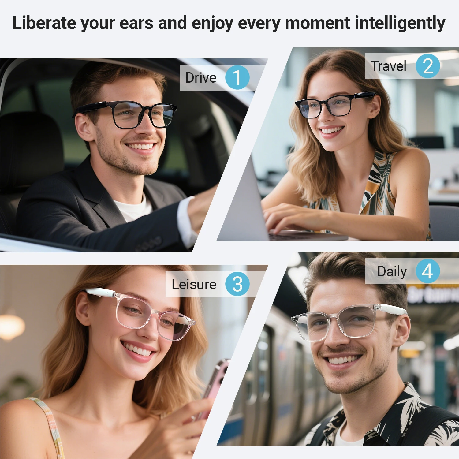 Kacamata Pintar Terjemahan AI Baru 2025 Bluetooth Panggilan Headphone Lensa Anti-Cahaya Biru Terhubung Bezel Kacamata Bisnis Luar Ruangan