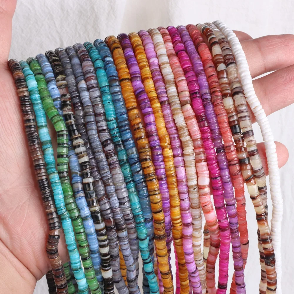 Colorful 4-6MM Natural Flat Shell Beads Heishi Pearl Charm Beads For Jewelry Making Bracelet Handmade Earring Necklace Accessory