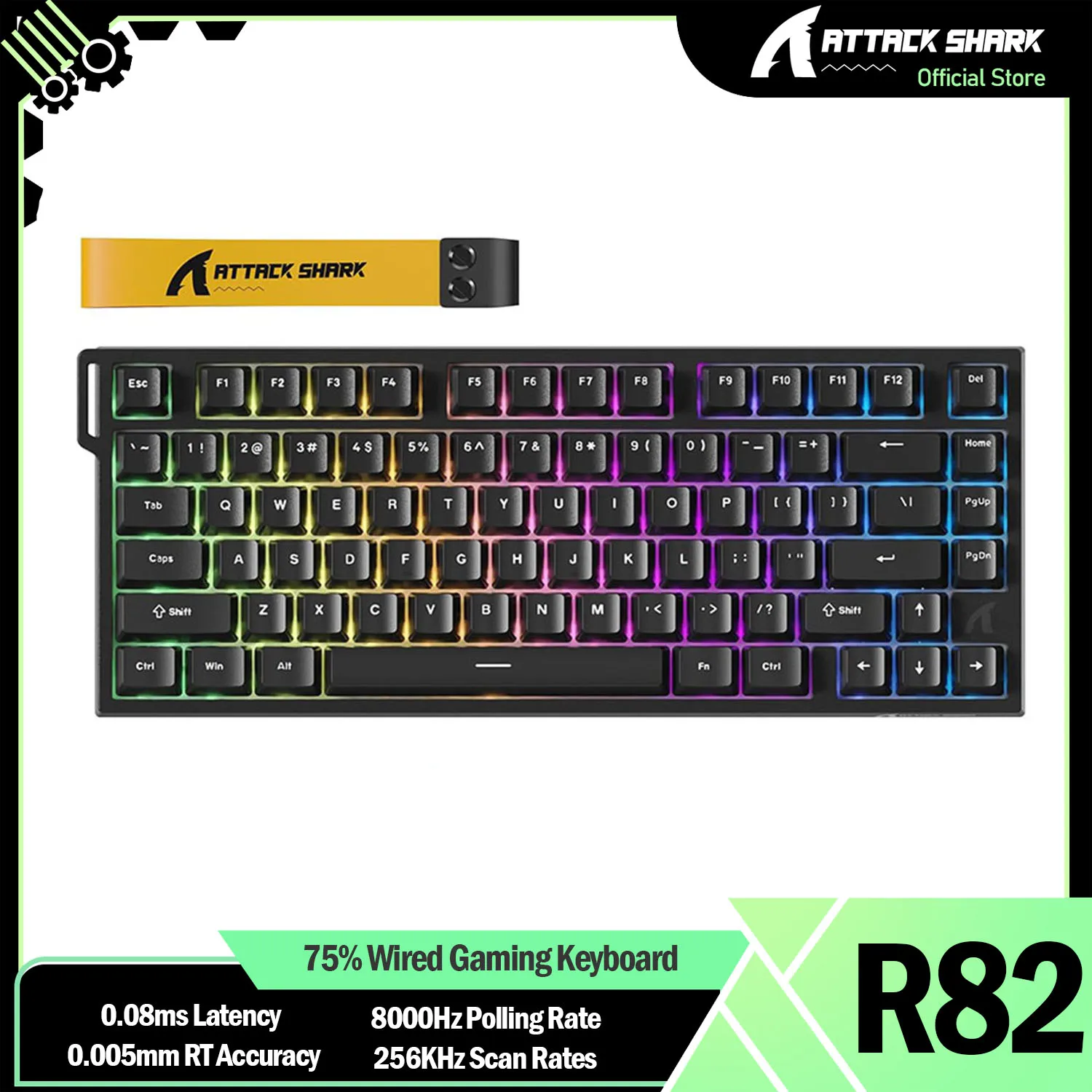 

ATTACK SHARK R82 HE 75% 8000Hz Rapid Trigger Wired Keyboard, 0.005mm RT Accuracy, Magnetic Switch, 0.08ms Latency, RGB Lighting
