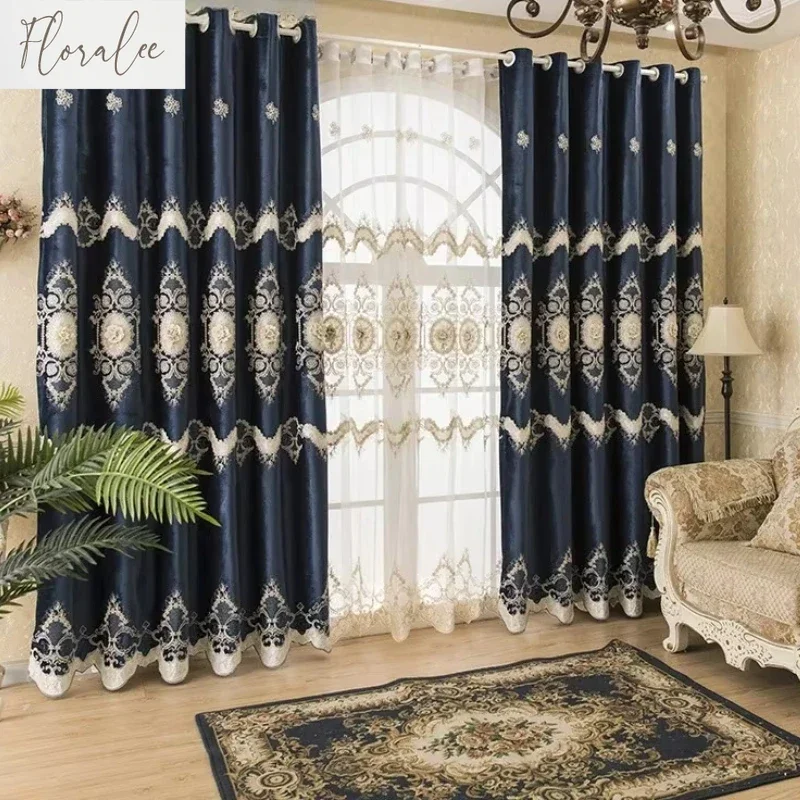 

Luxury Embroidery Curtains for Living Room High-End Custom Thermal Insulation Window Drape for Bedroom Elegant Home Decor