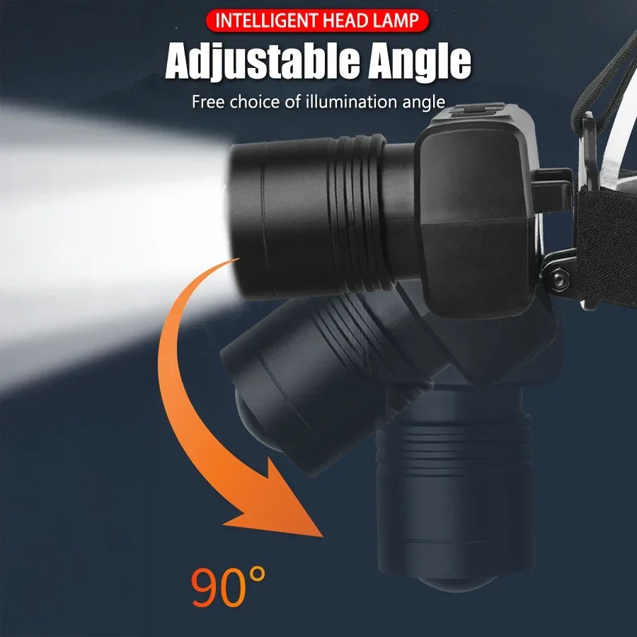 KDULIT Induction LED Headlamp USB Rechargeable Zoomable Lamp Powerful Head Light for Outdoor Night Fishing Hunting Emergency